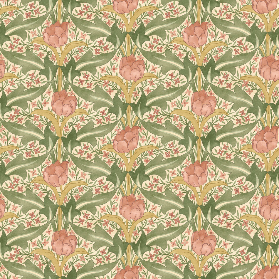 BW45104/4 Tulip & Jasmine Original Brantwood Blush Wallpaper By GP & J Baker