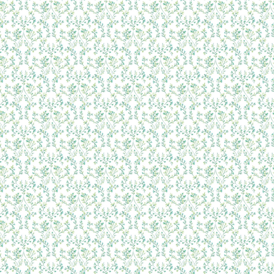 G56680 Ogee Floral Small Prints Emerald Green and Turquoise Wallpaper By Galerie