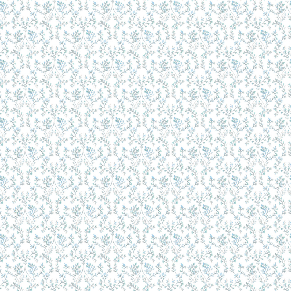G56683 Ogee Floral Small Prints Teal, Blue and Beige Wallpaper By Galerie