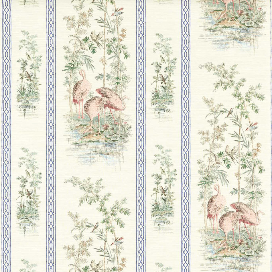 313032 Storks & Thrushes Cotswolds Manor Tuscan Pink and Cobalt Wallpaper by Zoffany
