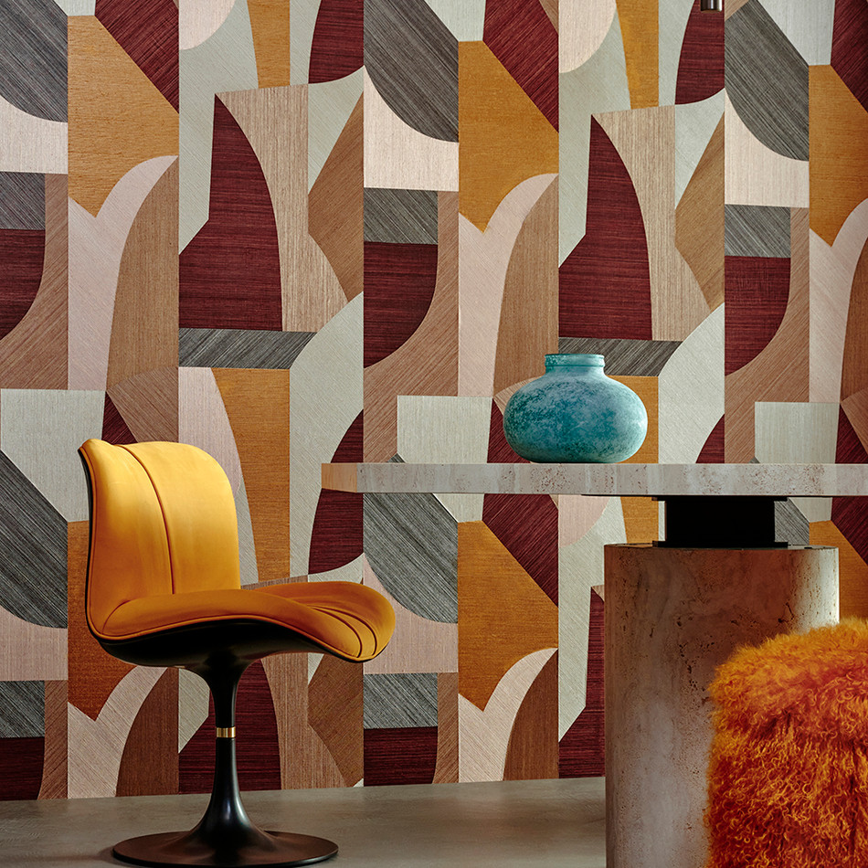 72770 Puzzle Marqueterie Orange Ruby Wallpaper By Arte