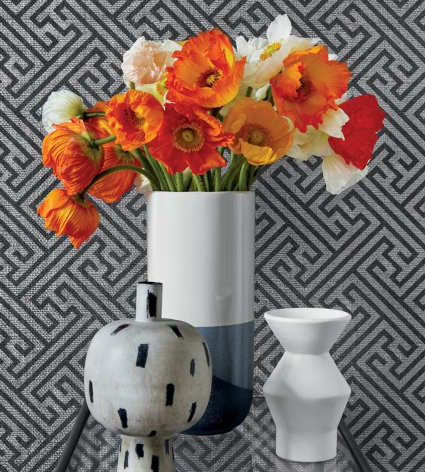 AT9842 Charlotte Raffia Nara Black and Metallic Silver Wallpaper by Anna French AT9842 Charlotte Raffia Nara Black and Metallic Silver Wallpaper by Anna French