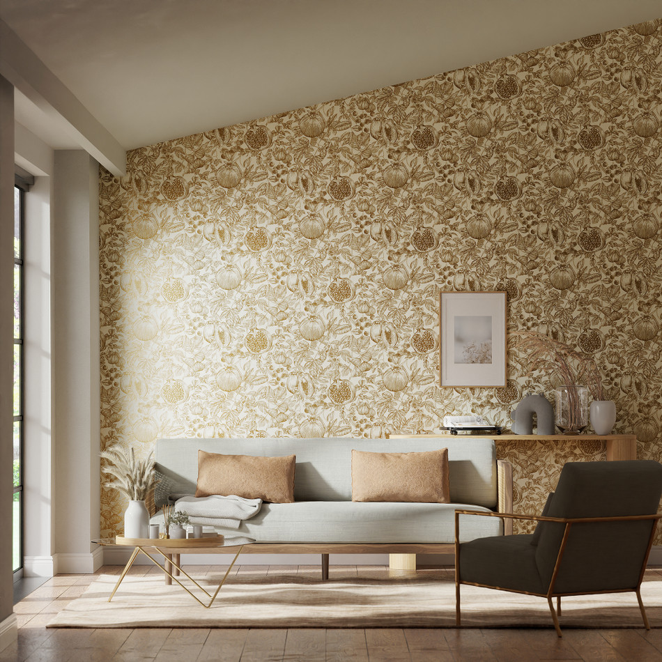 112925 Melograno Colour 3 Gold Wallpaper by Harlequin