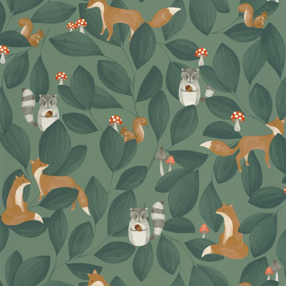 88277946 Woodland Friends Once Upon A Time Vert Foret Wallpaper by Casadeco