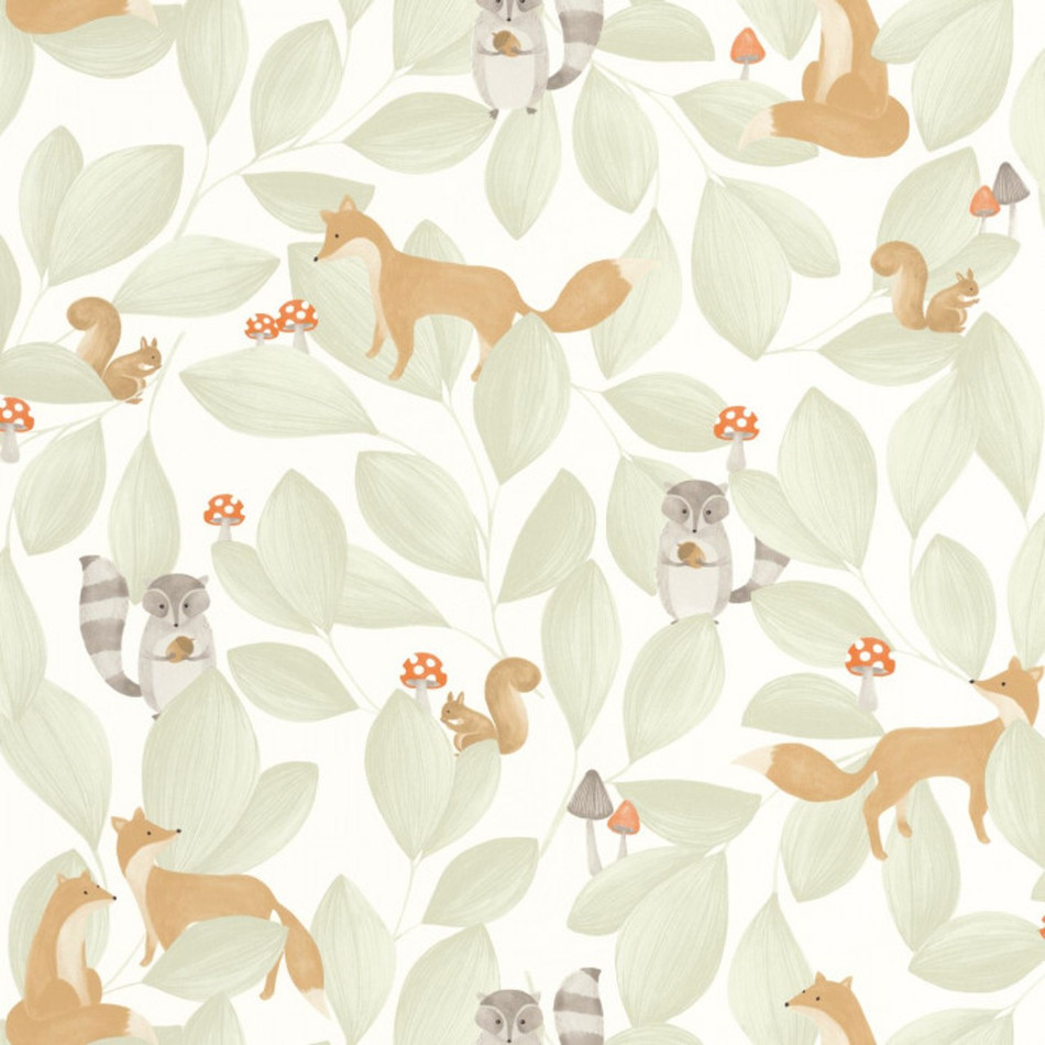 88277253 Woodland Friends Once Upon A Time Vert Amande Wallpaper by Casadeco