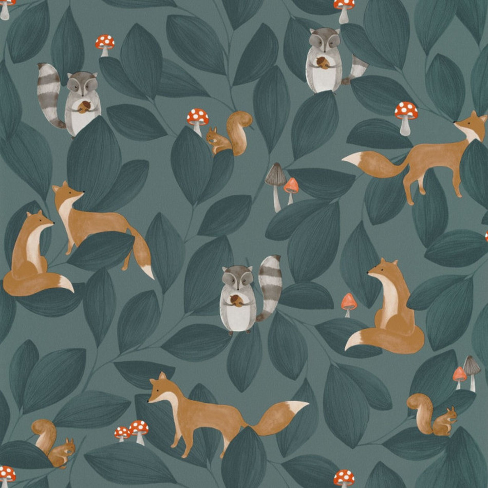 88276815 Woodland Friends Once Upon A Time Bleu encre Wallpaper by Casadeco