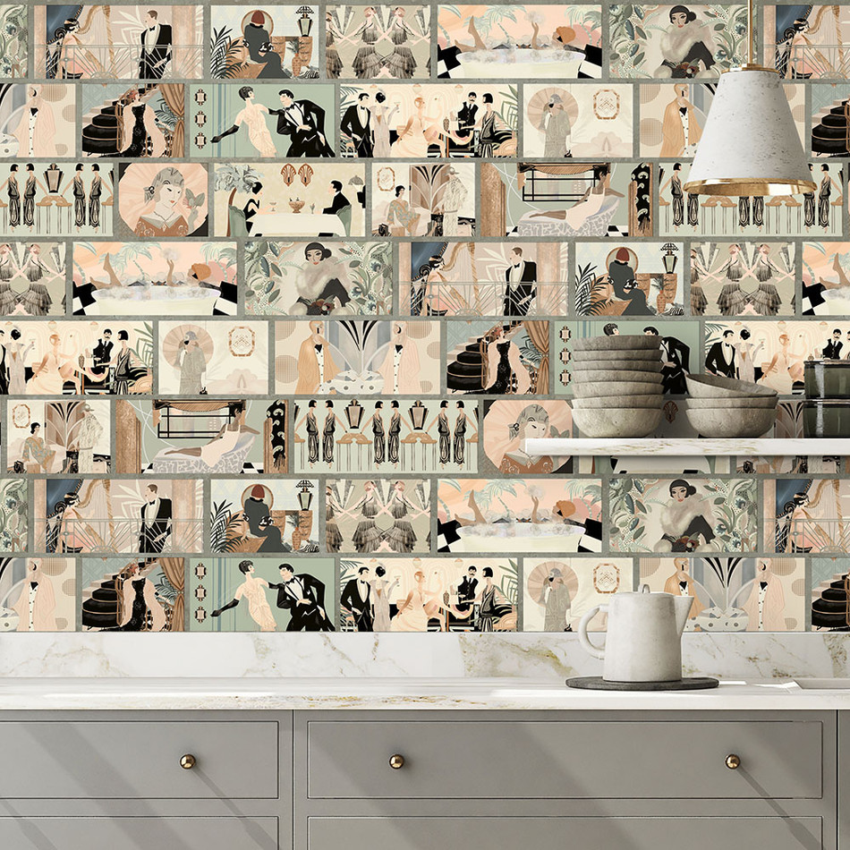 BMHD002/01B Charleston Tower Heart Deco Vintage Multi Wallpaper by Brand McKenzie