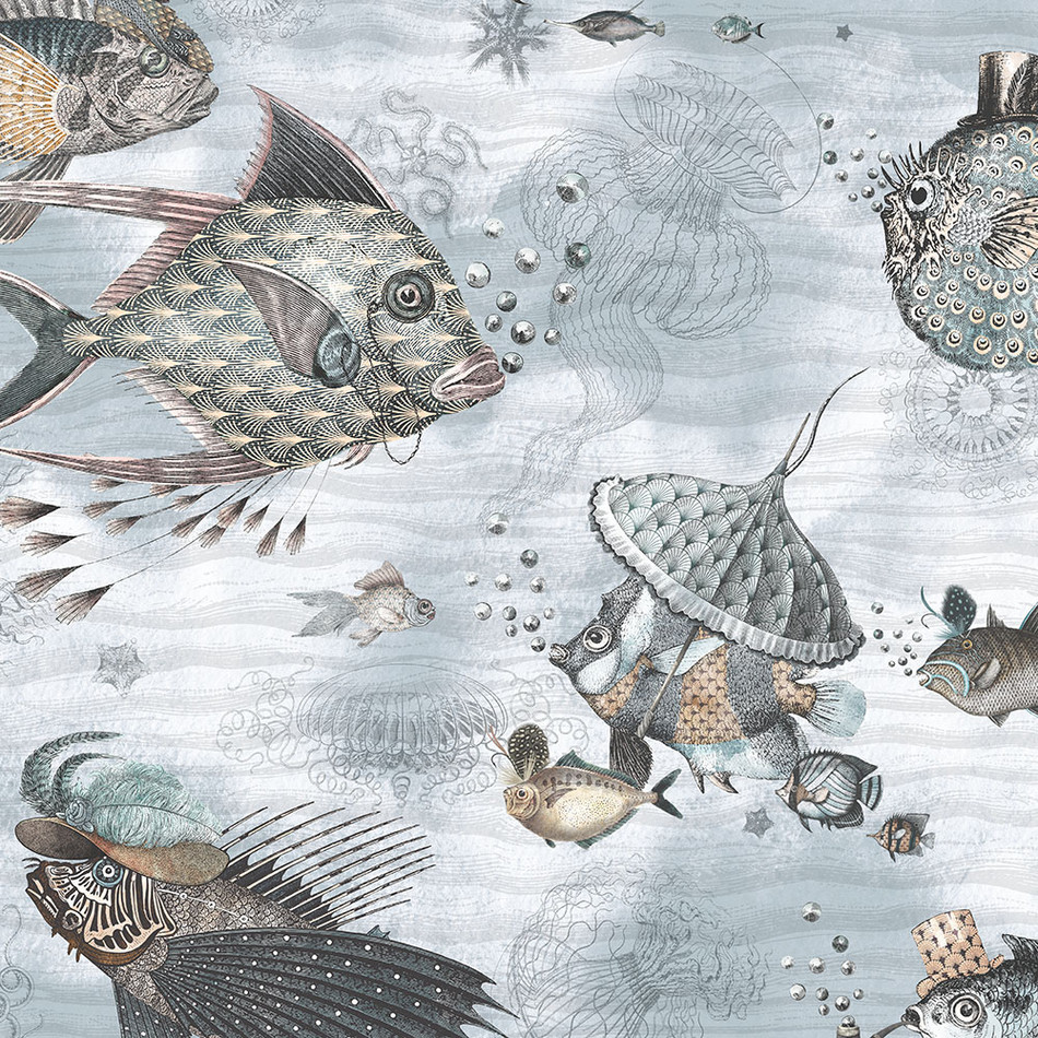 BMHD002/07B Sea Life Heart Deco Aqua & Sand Wallpaper by Brand McKenzie