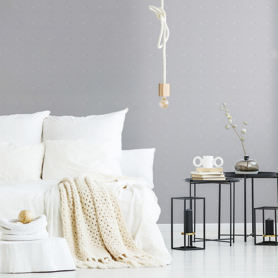 HO20001 Geo Diamond Motif Home Grey and Silver Wallpaper By Galerie