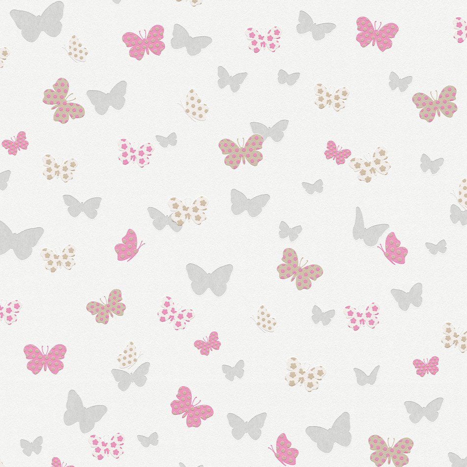 HO20058 Butterfly Motif Home Grey, Pink and White Wallpaper By Galerie