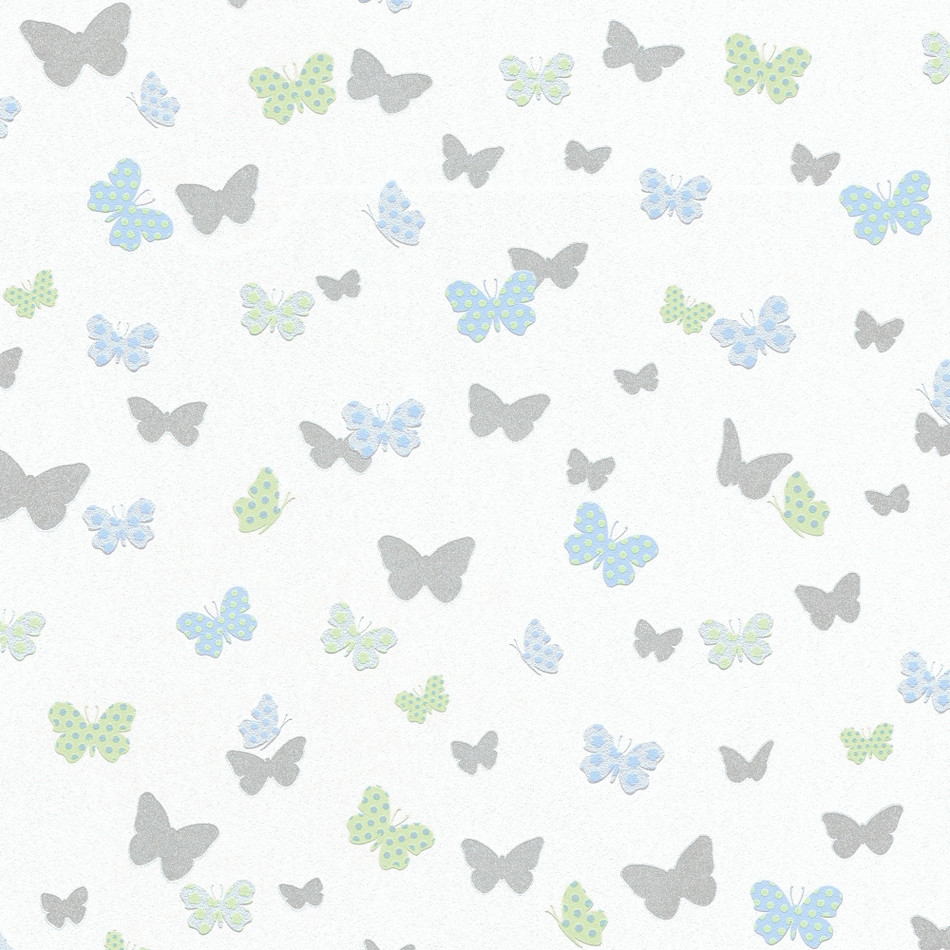 HO20062 Butterfly Motif Home Blue, Green, Grey and White Wallpaper By Galerie