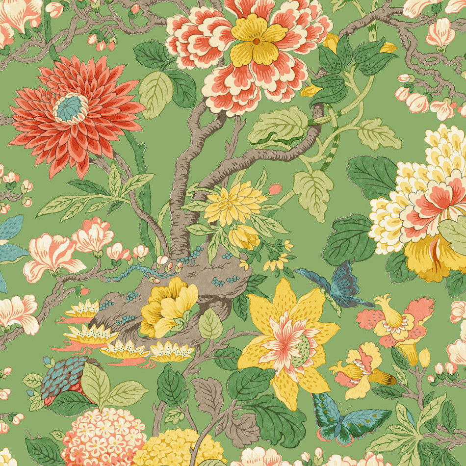 BW45121-1 Little Magnolia Signature II Emerald Wallpaper by GP & J Baker