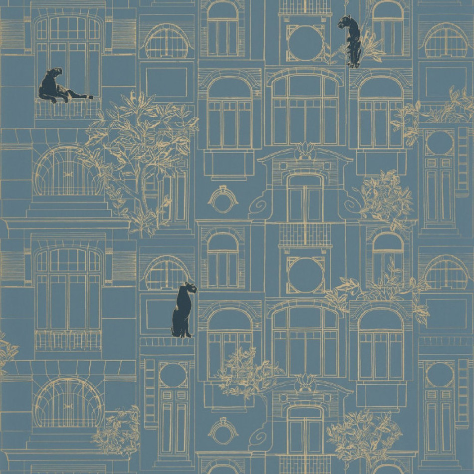 103786286 James Golden Age Bleu Paon Or Wallpaper By Caselio