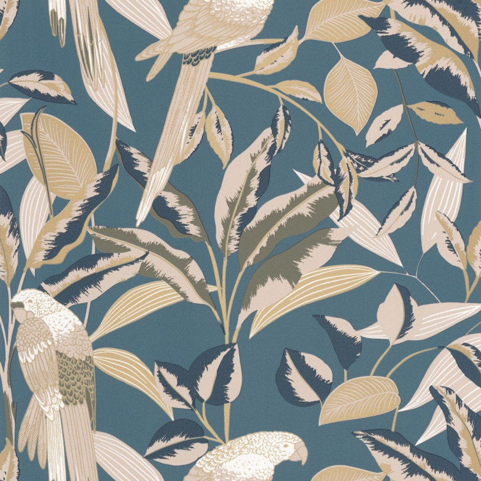 103796231 Gary Golden Age Bleu Paon Wallpaper By Caselio