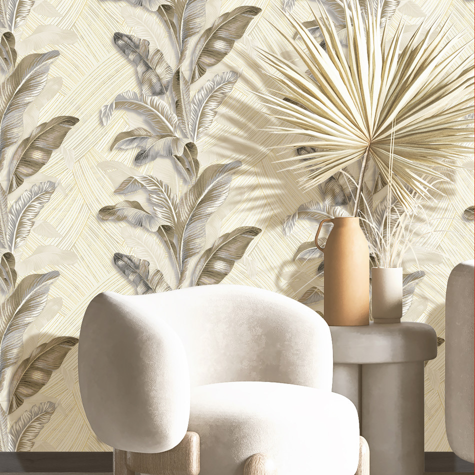 49301 Palma Stratum Cream Wallpaper By Galerie