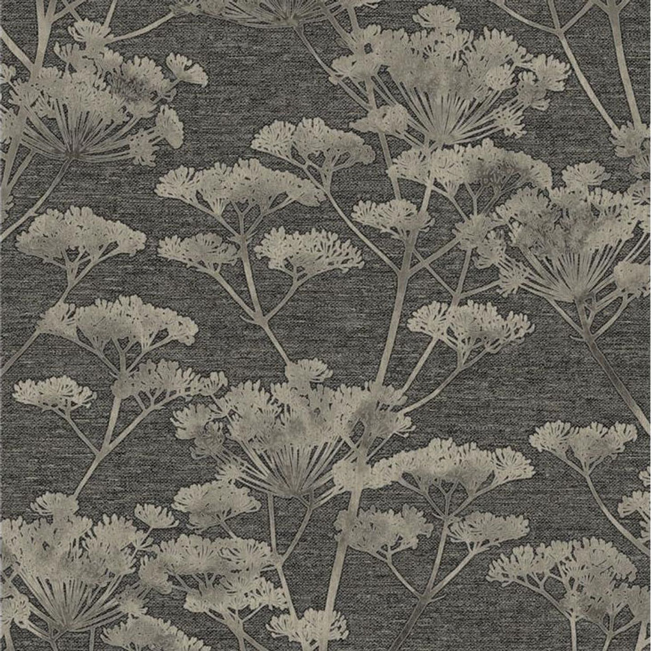 119967 Serene Seed-Head Black and Gold Boutique Wallpaper By Graham & Brown