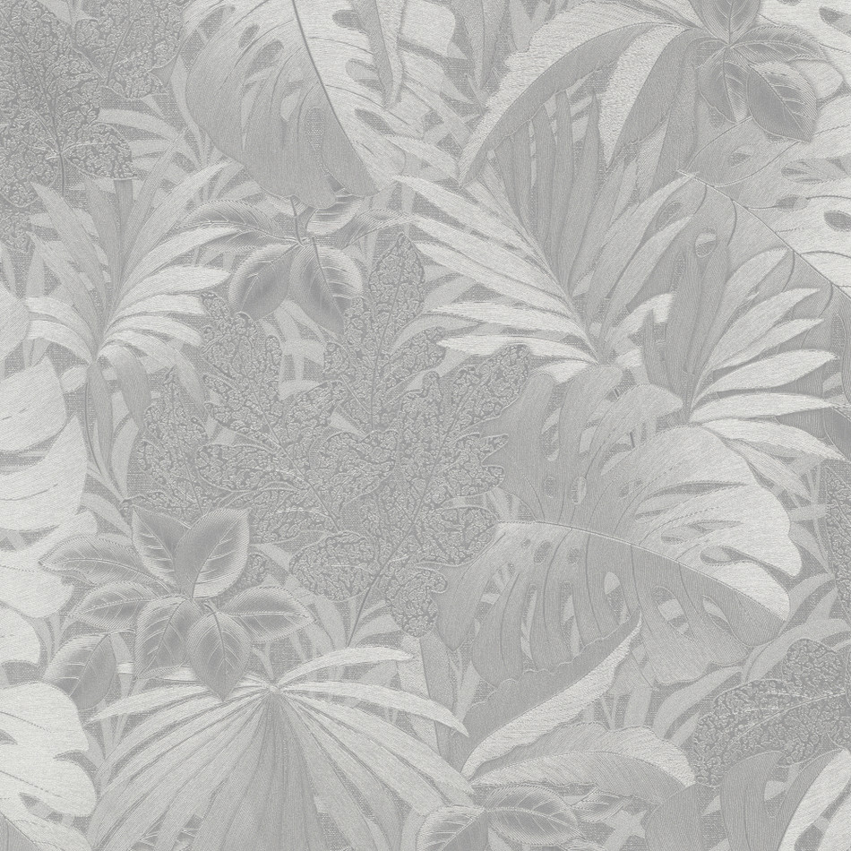 33301 Metallic Jungle Leaves Eden Silver Wallpaper By Galerie