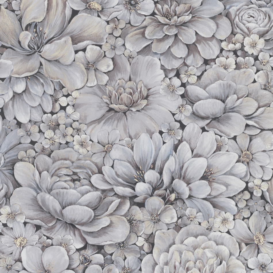 33955 Floral Texture Eden Blue, Grey and White Wallpaper By Galerie