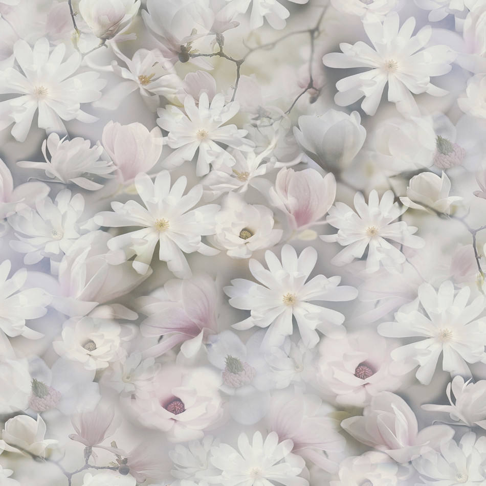 BW51031 Romantic Daisy Motif Blooming Wild Grey, Green, Lilac and White Wallpaper By Galerie
