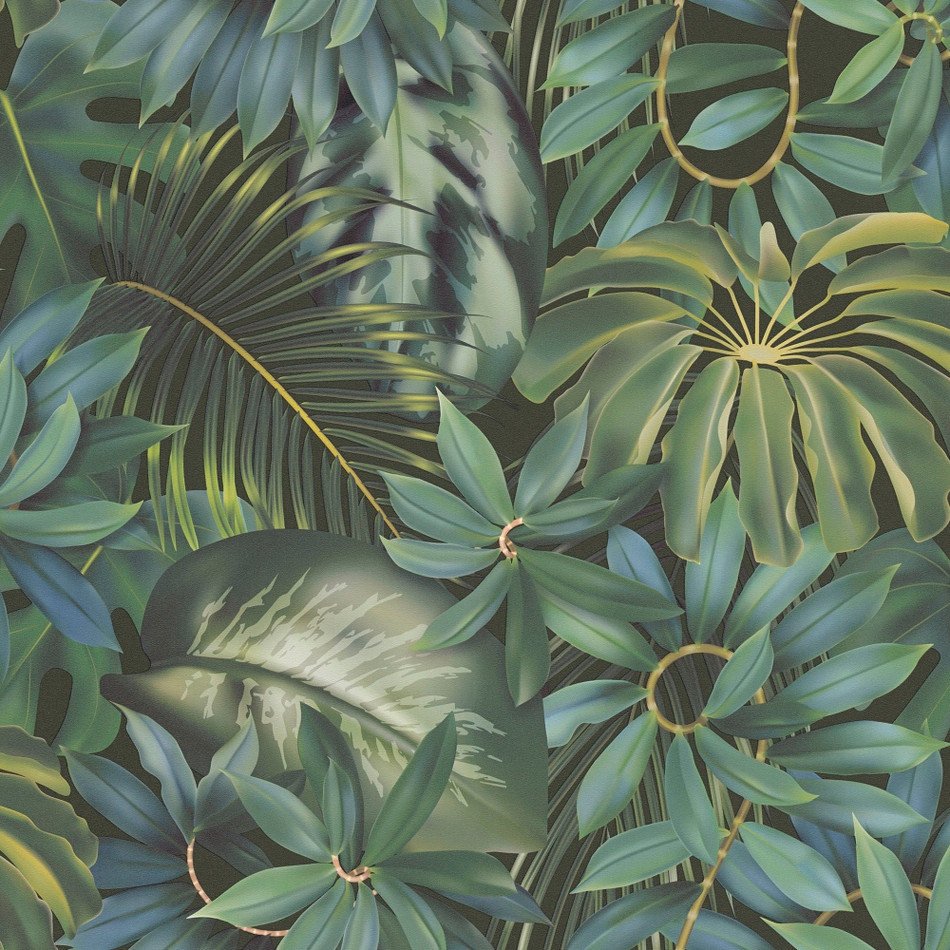 BW51020 Tropical Leaf Motif Blooming Wild Yellow and Green Wallpaper By Galerie