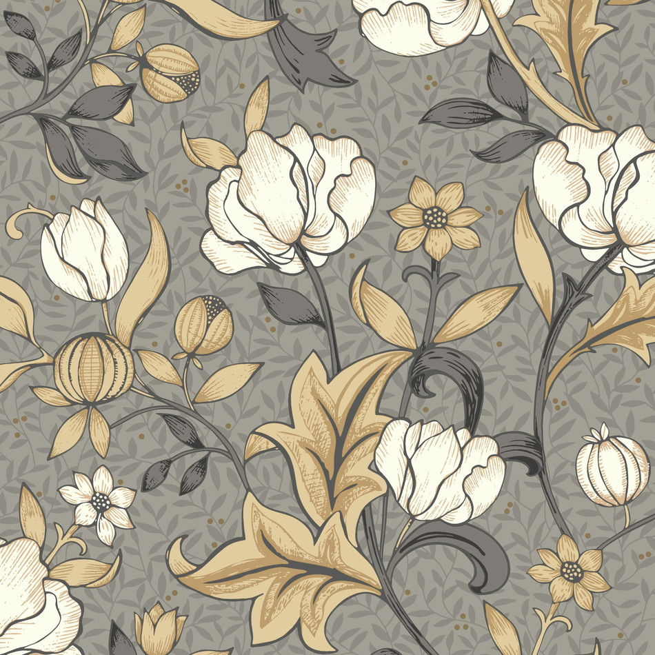 86341424 Isabella Arts and Crafts Taupe Fonce Wallpaper by Casadeco