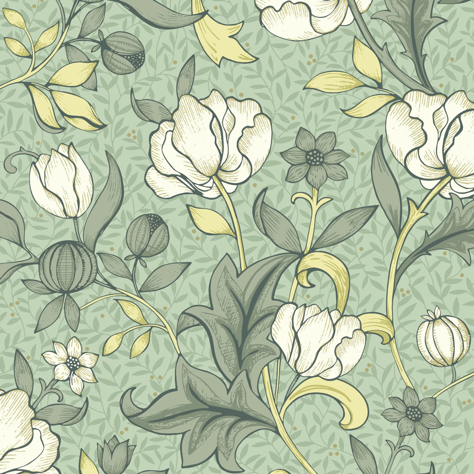 86347328 Isabella Arts and Crafts Vert Amande Wallpaper by Casadeco