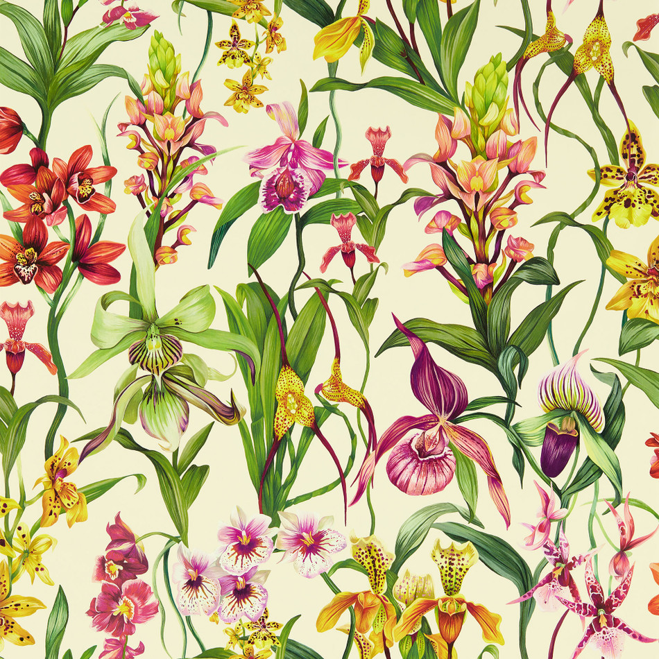 113009 Kalina Colour 4 Parchment, Forest and Azalea Wallpaper by Harlequin