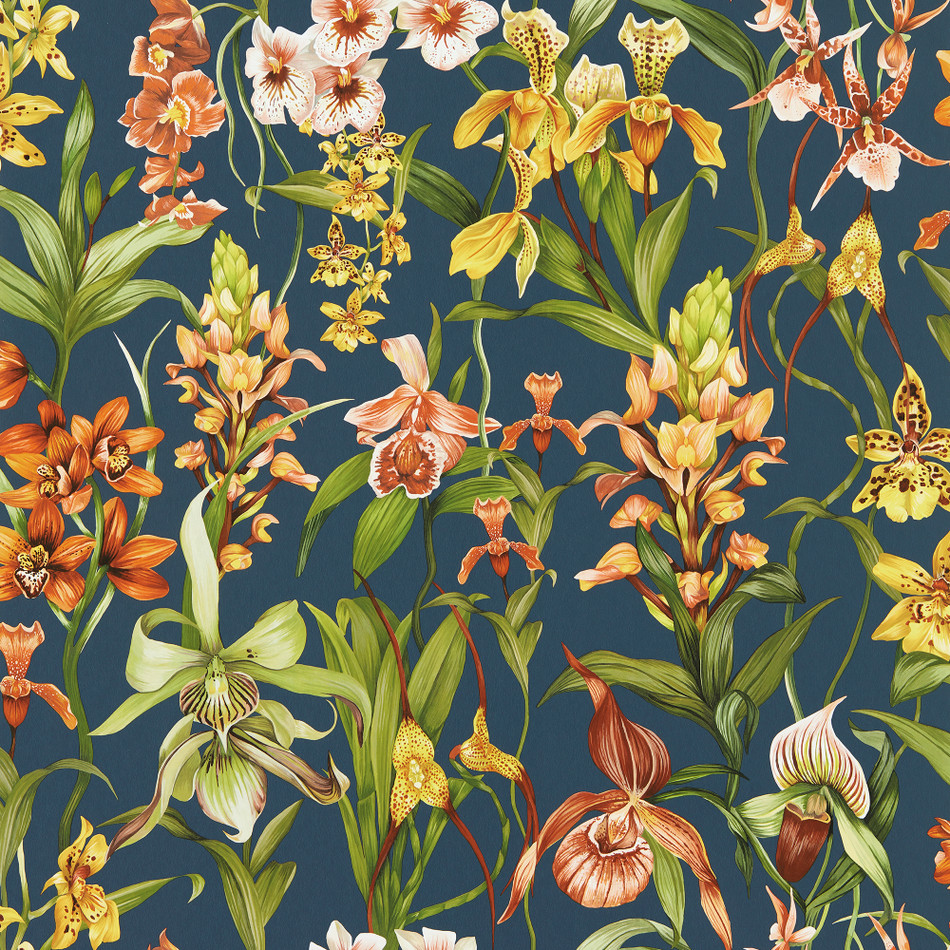 113010 Kalina Colour 4 Midnight, Baked Terracotta and Nectar Wallpaper by Harlequin