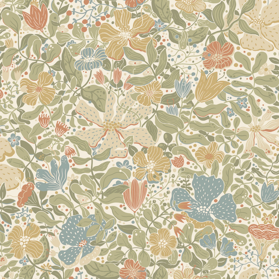 S63017 Midsommar Sommarang 2 Green, Blue and Yellow Wallpaper By Galerie