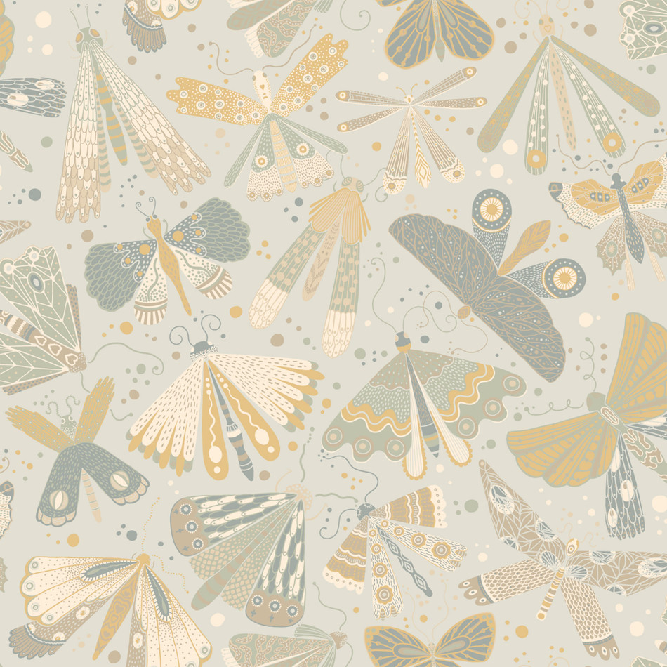 S63025 Flyga Sommarang 2 Light Grey and Yellow Wallpaper By Galerie