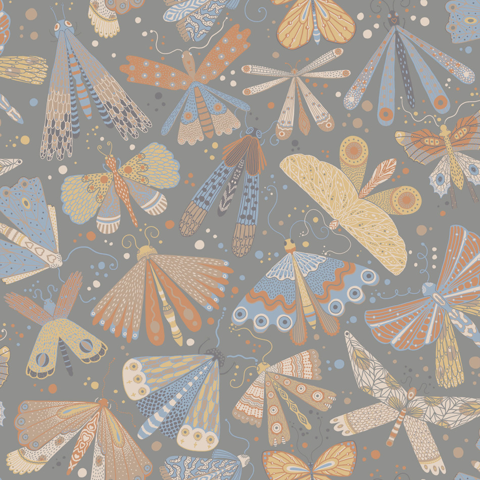 S63026 Flyga Sommarang 2 Grey, Blue and Yellow Wallpaper By Galerie