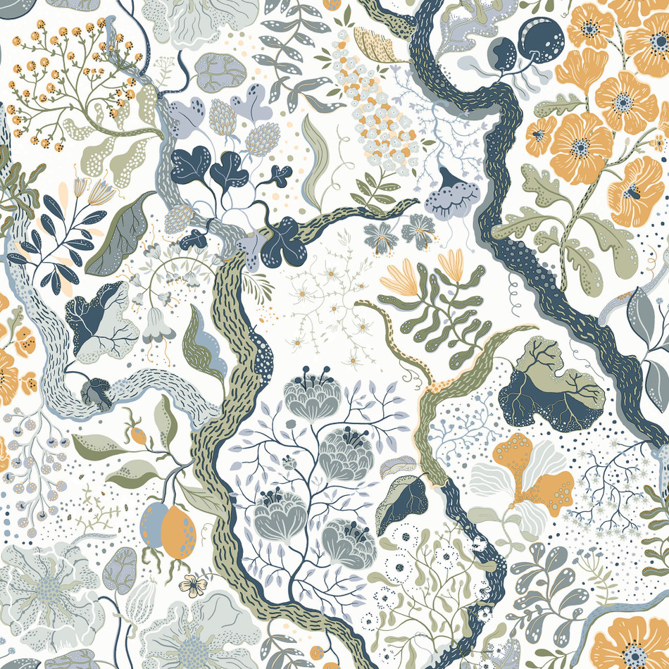 S65103 Ann Sommarang 2 White, Orange and Blue Wallpaper By Galerie