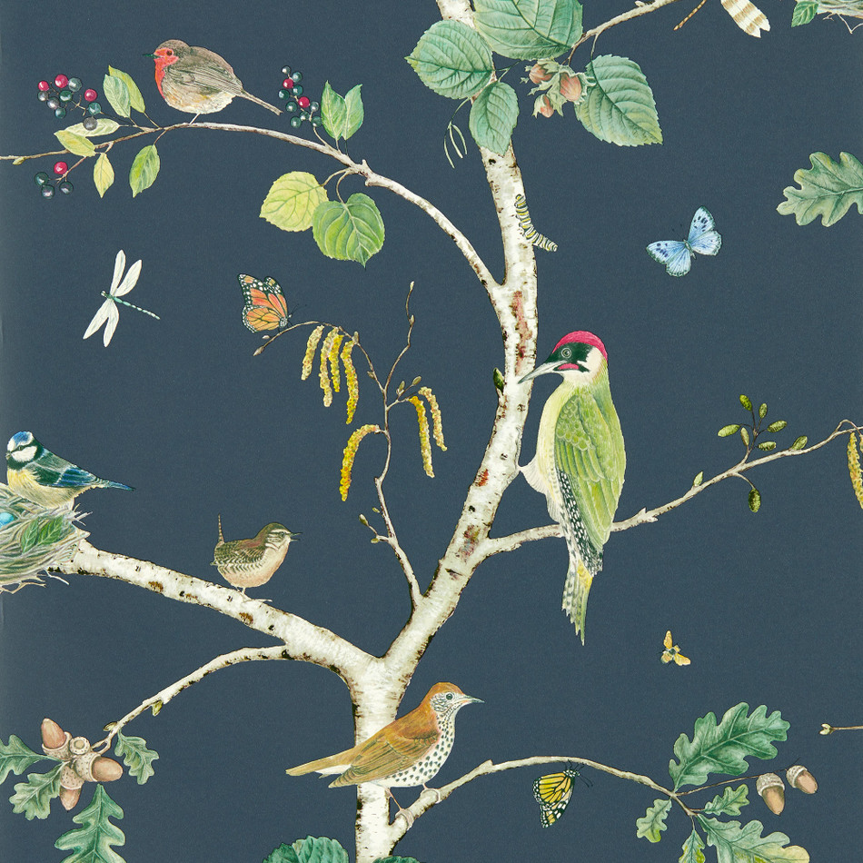 217231 Woodland Chorus Arboretum Charcoal Wallpaper by Sanderson