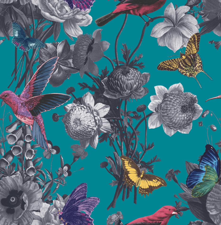 106432 Jardin Teal Curiosity Wallpaper by Graham and Brown