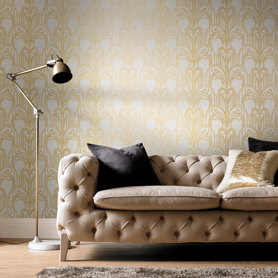 104296 Art Deco Gold Established Wallpaper by Graham and Brown