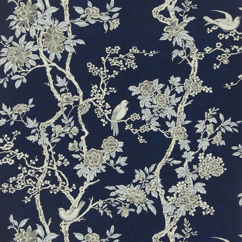 PRL048/04 Marlowe Floral Signature Papers IV Prussian Blue Wallpaper by Ralph Lauren