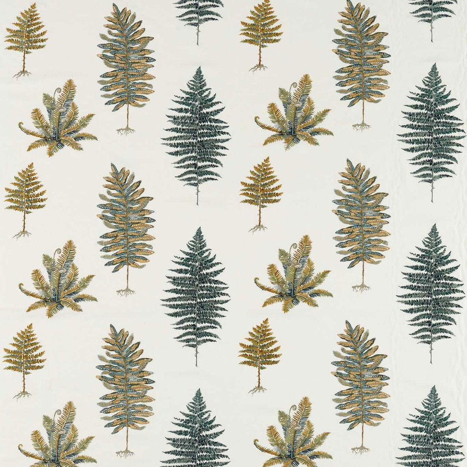 237320 Fernery Embroidery Arboretum Forest Green Fabric by Sanderson
