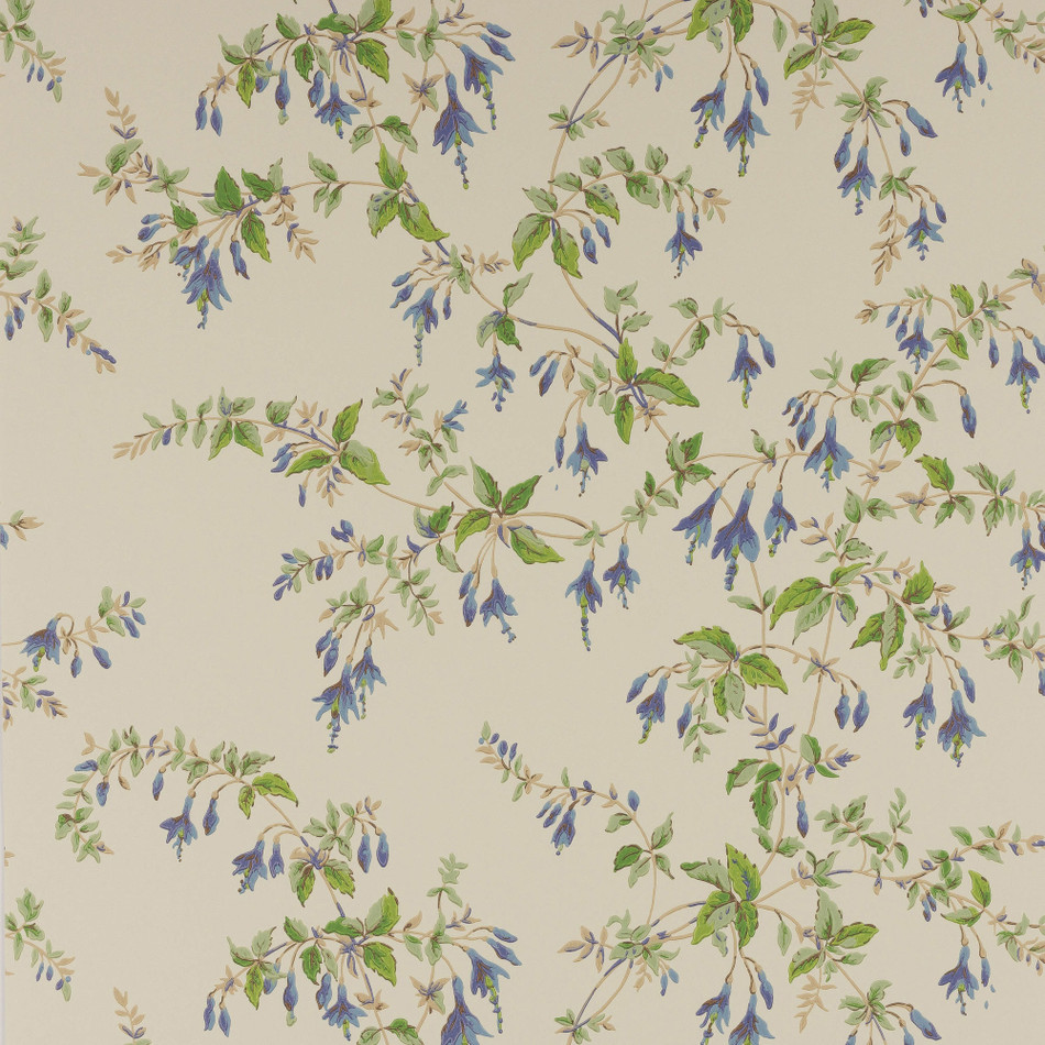 W7018-01 Fuchsia Ashdown Blue/Leaf Wallpaper By Colefax and Fowler