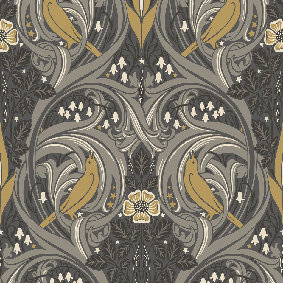 ET12208 Bird Scroll Arts and Crafts Wallpaper By Galerie