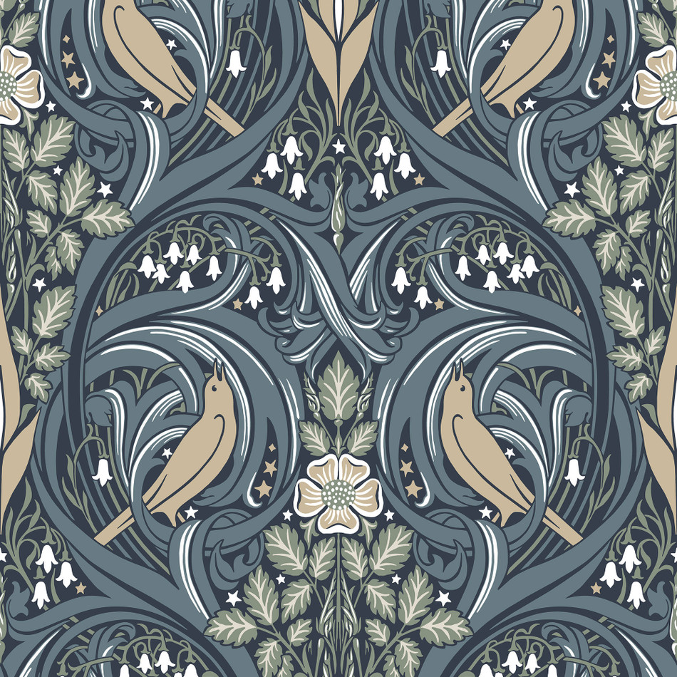 ET12212 Bird Scroll Arts and Crafts Wallpaper By Galerie