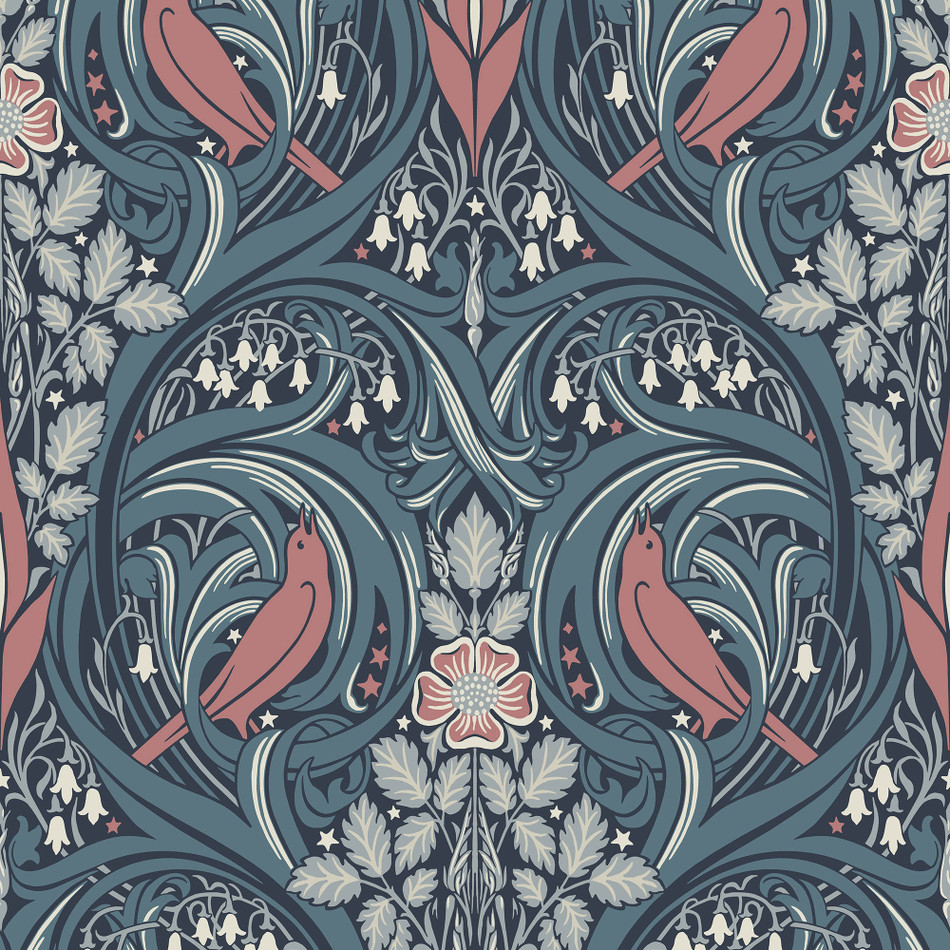 ET12222 Bird Scroll Arts and Crafts Wallpaper By Galerie