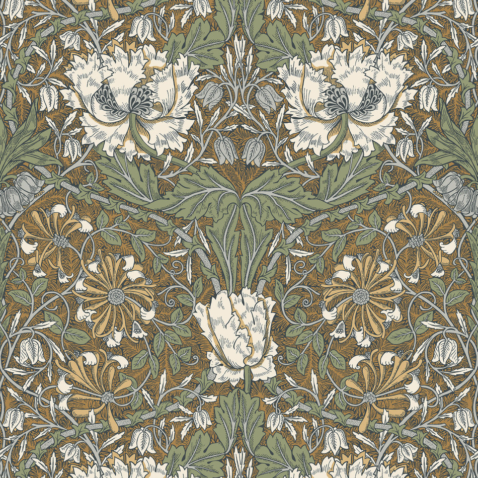 ET12606 Ogee Flora Arts and Crafts Wallpaper By Galerie