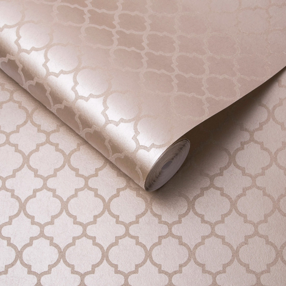 105127 Trelliage Bead Rose Gold Wallpaper by Graham and Brown