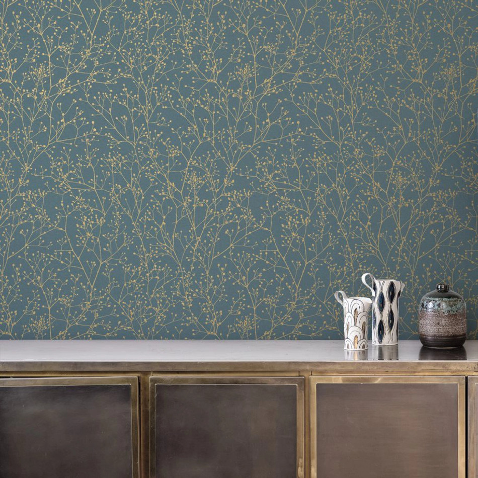120384 Gypsophila Blue / Soft Gold Wallpaper by Clarissa Hulse 120384 Gypsophila Blue / Soft Gold Wallpaper by Clarissa Hulse
