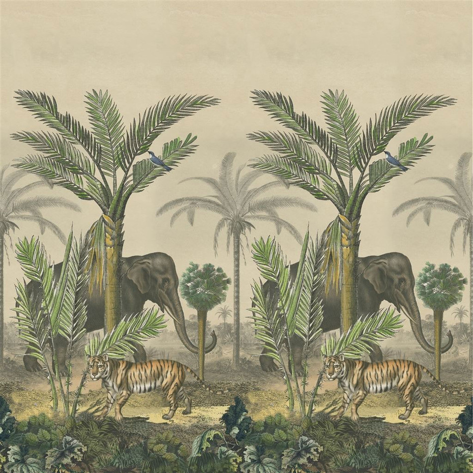 PJD6007/01 Palm Trail Scene 1 Picture Book Papers Sepia Wallpaper by John Derian