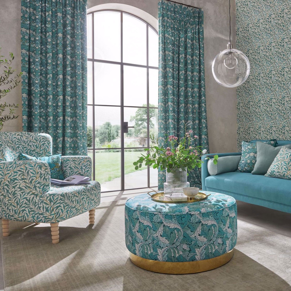 F1681/04 Acanthus William Morris Designs Teal Fabric by Clarke & Clarke