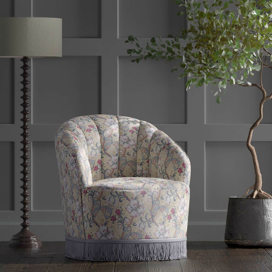 F1677/01 Golden Lily William Morris Designs Dove and Plum Fabric by Clarke & Clarke F1677/01 Golden Lily William Morris Designs Dove and Plum Fabric by Clarke & Clarke