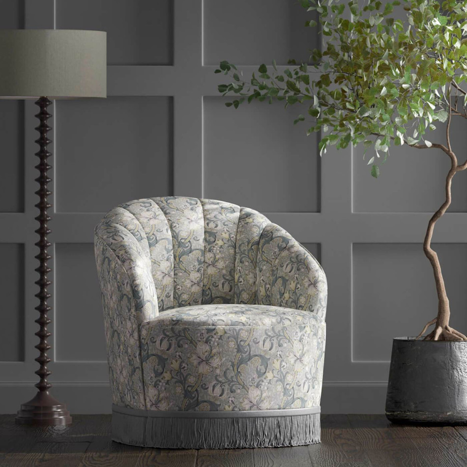 F1677/02 Golden Lily William Morris Designs Slate and Dove Fabric by Clarke & Clarke F1677/02 Golden Lily William Morris Designs Slate and Dove Fabric by Clarke & Clarke