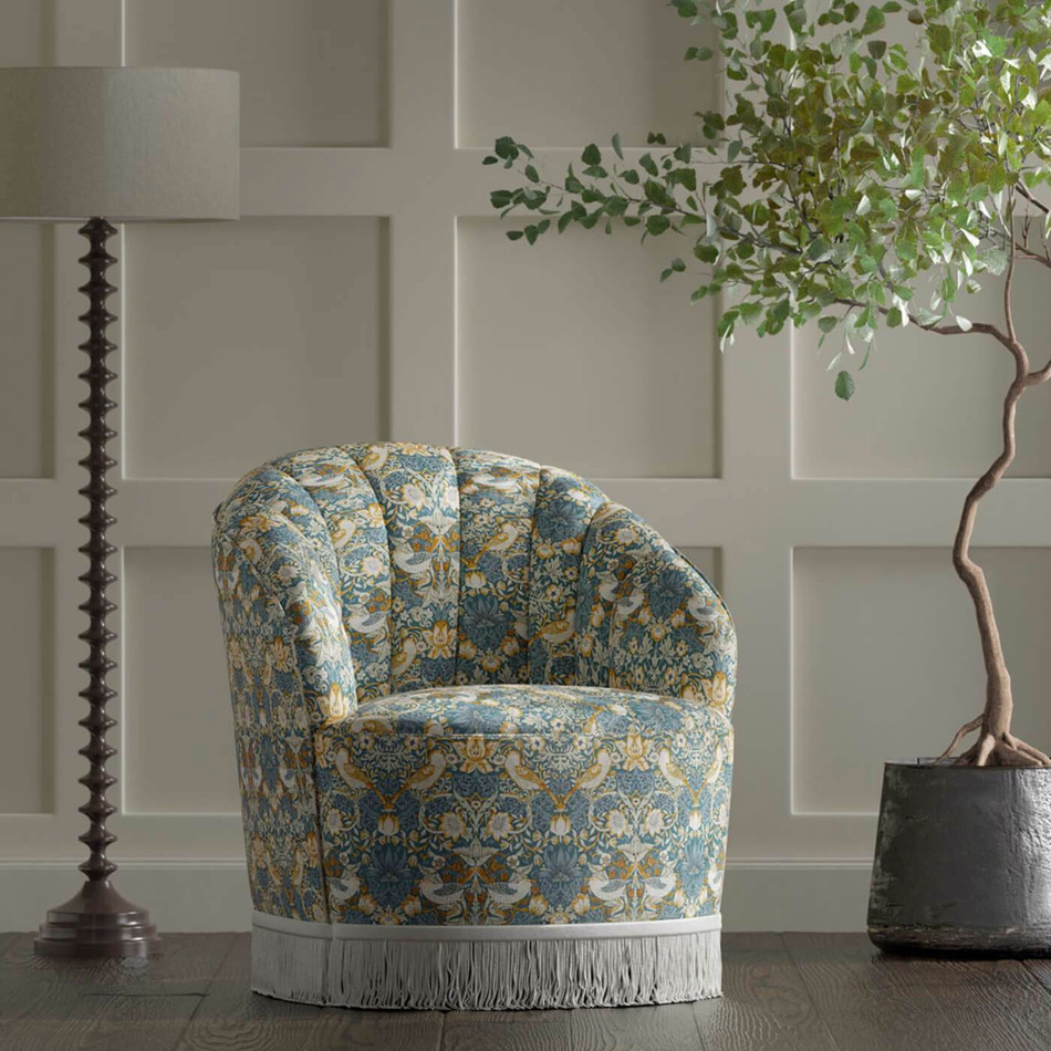 F1678/06 Strawberry Thief William Morris Designs Demin and Spice Fabric by Clarke & Clarke F1678/06 Strawberry Thief William Morris Designs Demin and Spice Fabric by Clarke & Clarke