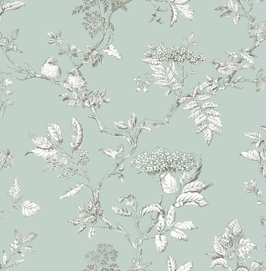 113345 Elderwood Duck Egg Wallpaper by Laura Ashley